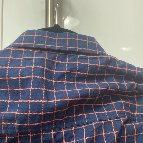 7 for all mankind kids XL button down navy blue with orange stripes Like NEW - Picture 9 of 13